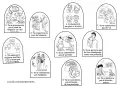 Ilustracja przedstawia 10 przykazań bożych oryginalne, z prostymi rysunkami ilustrującymi każde z nich.