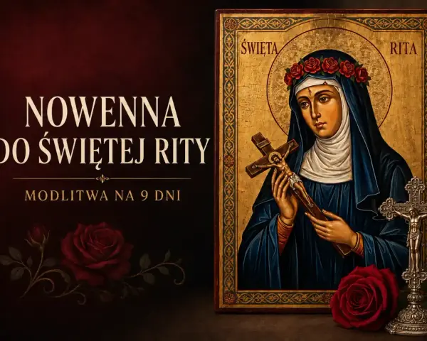 Nowenna do św. Rity, modlitwa na 9 dni. Ikona przedstawia świętą z krzyżem i wieńcem róż.