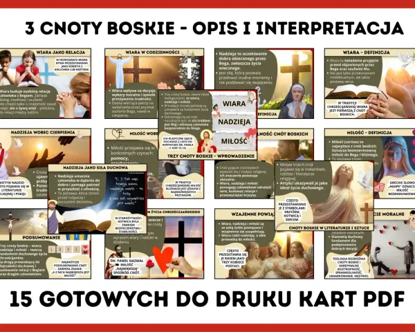 Trzy cnoty boskie: wiara, nadzieja i miłość, jako fundament życia duchowego.